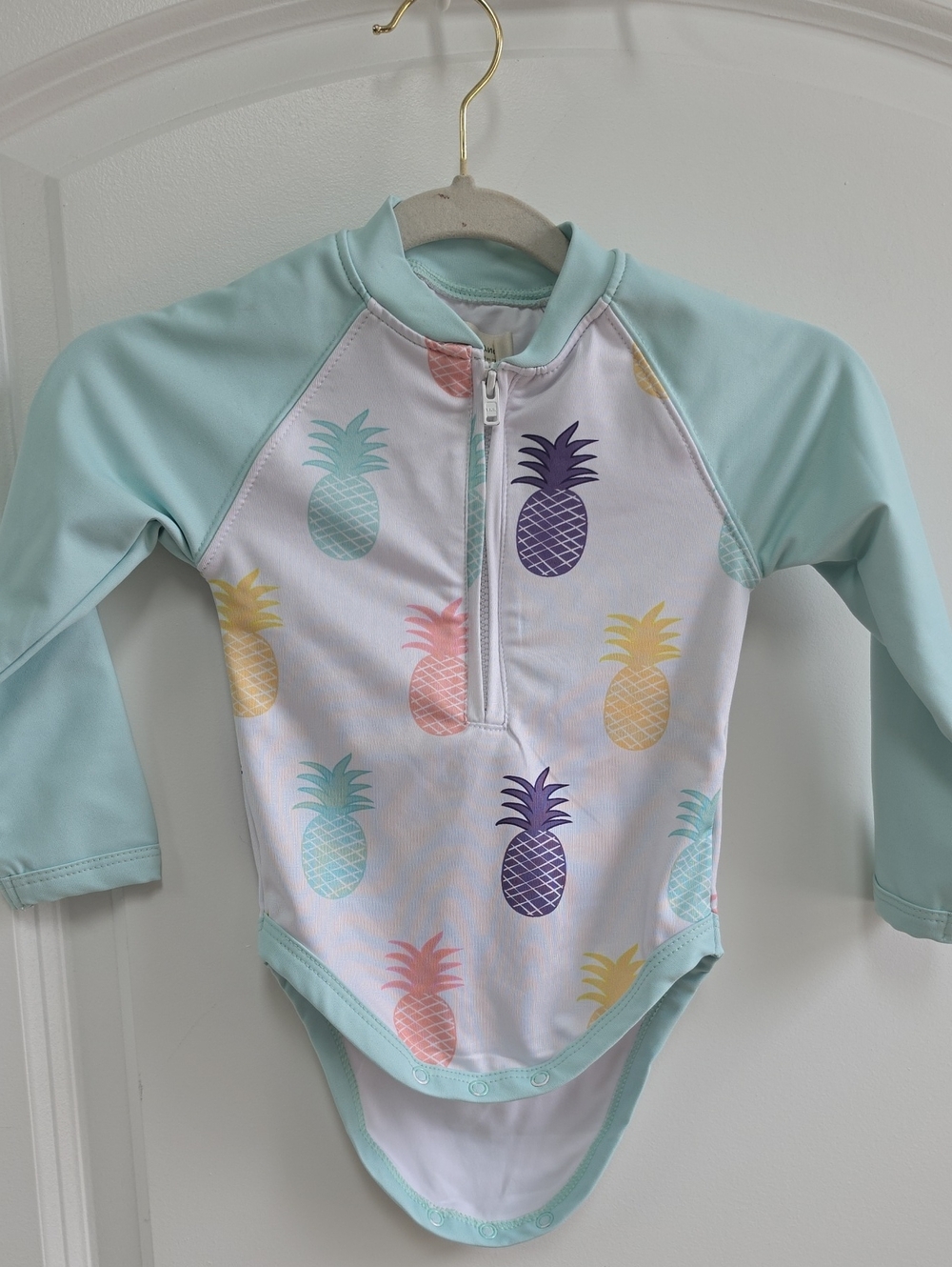 Girls' Long-Sleeve Pineapple One-Piece Swimsuit - Light Mint